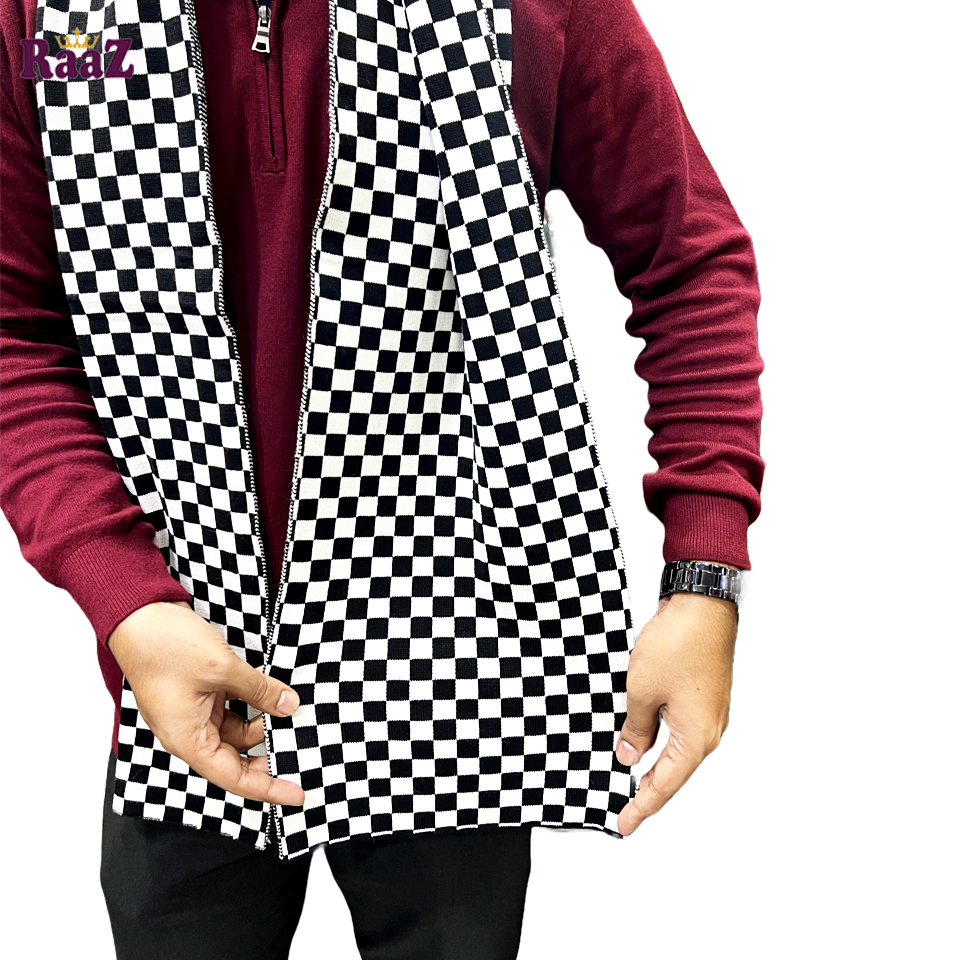 Picture of Black And White Trendy Check Stylish Fashion Soft Scarf, Men's And Women' Woolen Winter Muffler