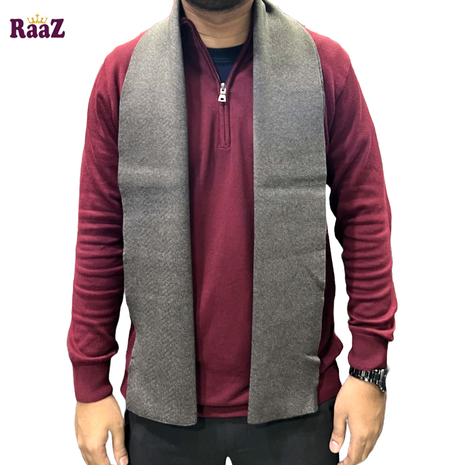 Picture of Grey Solid Color Trendy Check Stylish Fashion Soft Scarf, Men's And Women' Woolen Winter Muffler