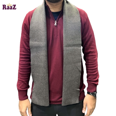 Picture of Grey Solid Color Trendy Check Stylish Fashion Soft Scarf, Men's And Women' Woolen Winter Muffler