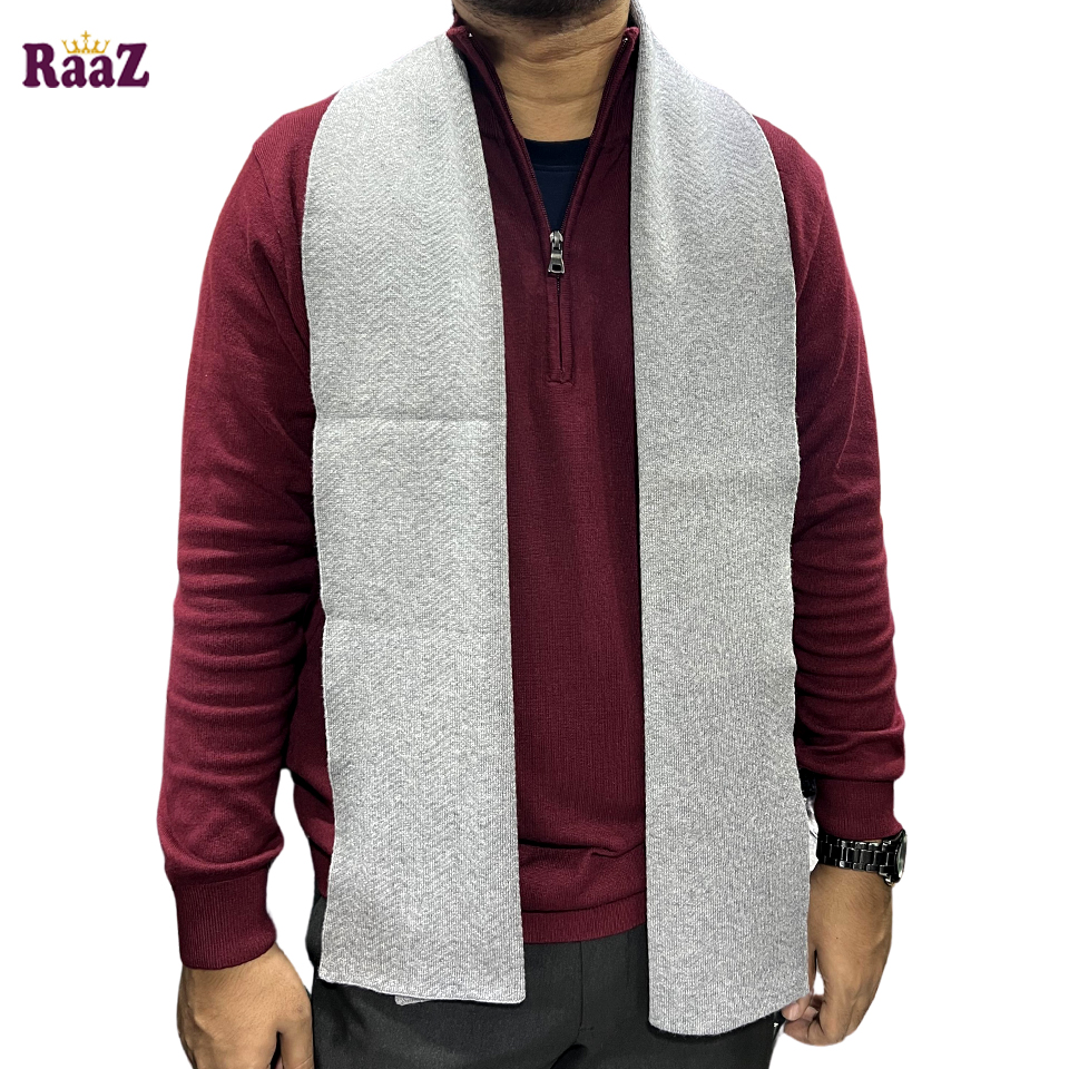 Picture of Silver Solid Color Trendy Check Stylish Fashion Soft Scarf, Men's And Women' Woolen Winter Muffler