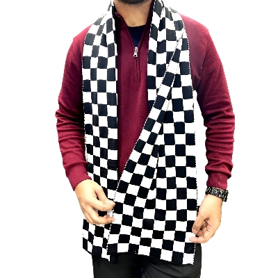 Picture of Black And White Trendy Check Stylish Fashion Soft Scarf, Men's And Women' Woolen Winter Muffler