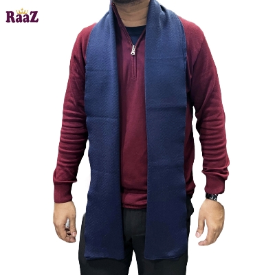 Picture of Navy Blue Solid Color Trendy Check Stylish Fashion Soft Scarf, Men's And Women' Woolen Winter Muffler