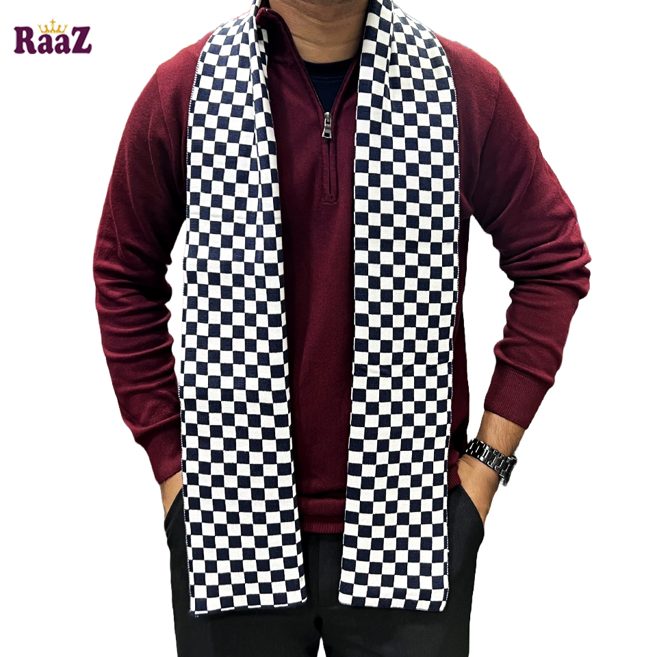 Picture of Black And White Trendy Check Stylish Fashion Soft Scarf, Men's And Women' Woolen Winter Muffler