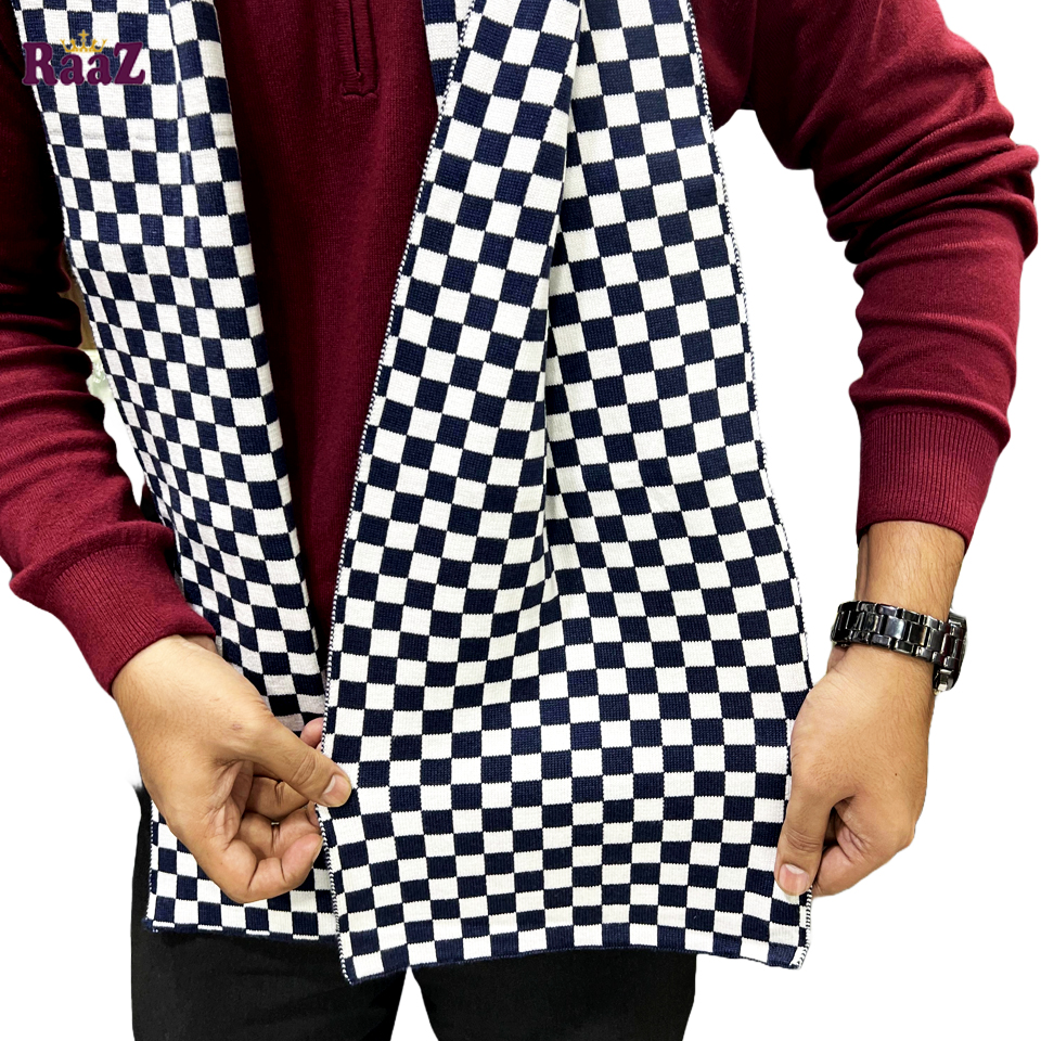 Picture of Black And White Trendy Check Stylish Fashion Soft Scarf, Men's And Women' Woolen Winter Muffler