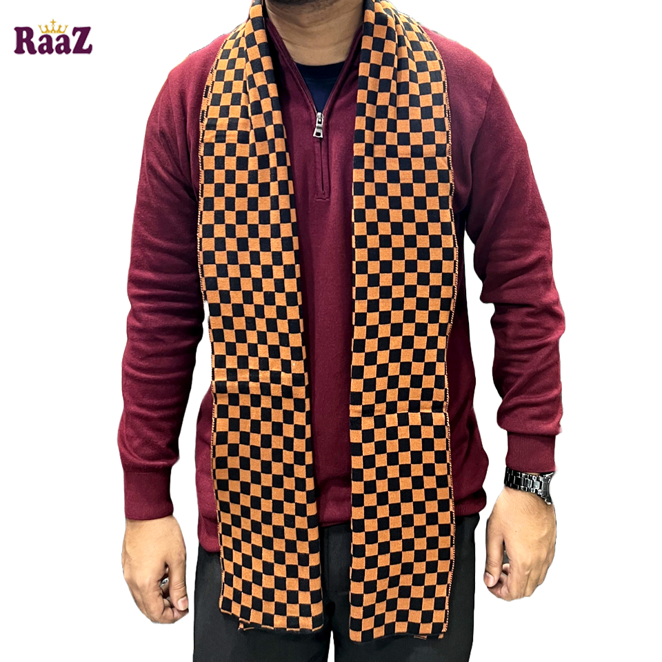 Picture of Black And Brown Trendy Check Stylish Fashion Soft Scarf, Men's And Women' Woolen Winter Muffler