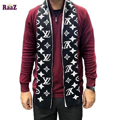 Picture of Black And White 2 in 1 Color Trendy Stylish Fashion Soft Scarf, Men's And Women' Woolen Winter Muffler