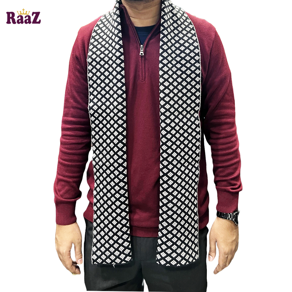 Picture of Black And White 2 in 1 Color Trendy Stylish Fashion Soft Scarf, Men's And Women' Woolen Winter Muffler