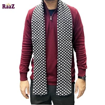 Picture of Black And White 2 in 1 Color Trendy Stylish Fashion Soft Scarf, Men's And Women' Woolen Winter Muffler