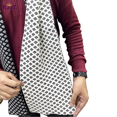 Picture of Black And White 2 in 1 Color Trendy Stylish Fashion Soft Scarf, Men's And Women' Woolen Winter Muffler