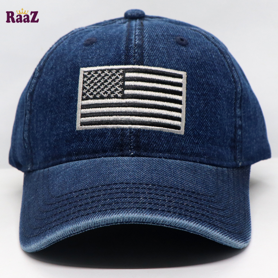 Picture of US Flag Embroidery Front Deep Blue Denim Curved Cap
