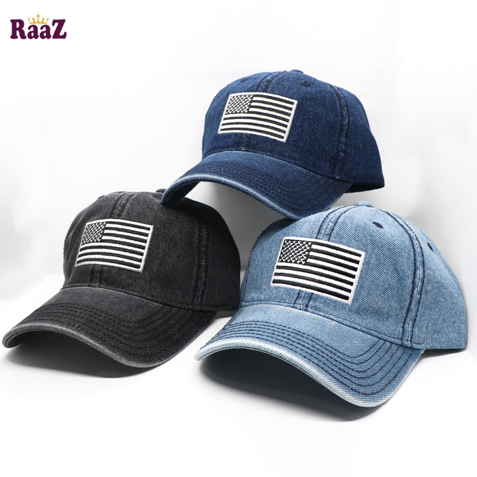 Picture of US Flag Embroidery Front Denim Curved Cap