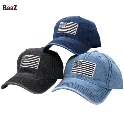 Picture of US Flag Embroidery Front Denim Curved Cap