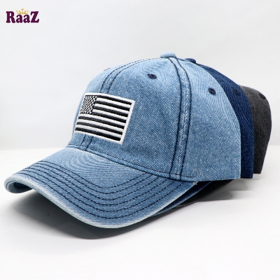 Picture of US Flag Embroidery Front Denim Curved Cap