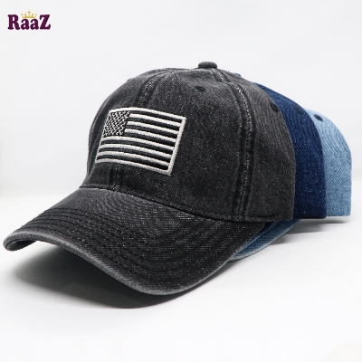 Picture of US Flag Embroidery Front Denim Curved Cap