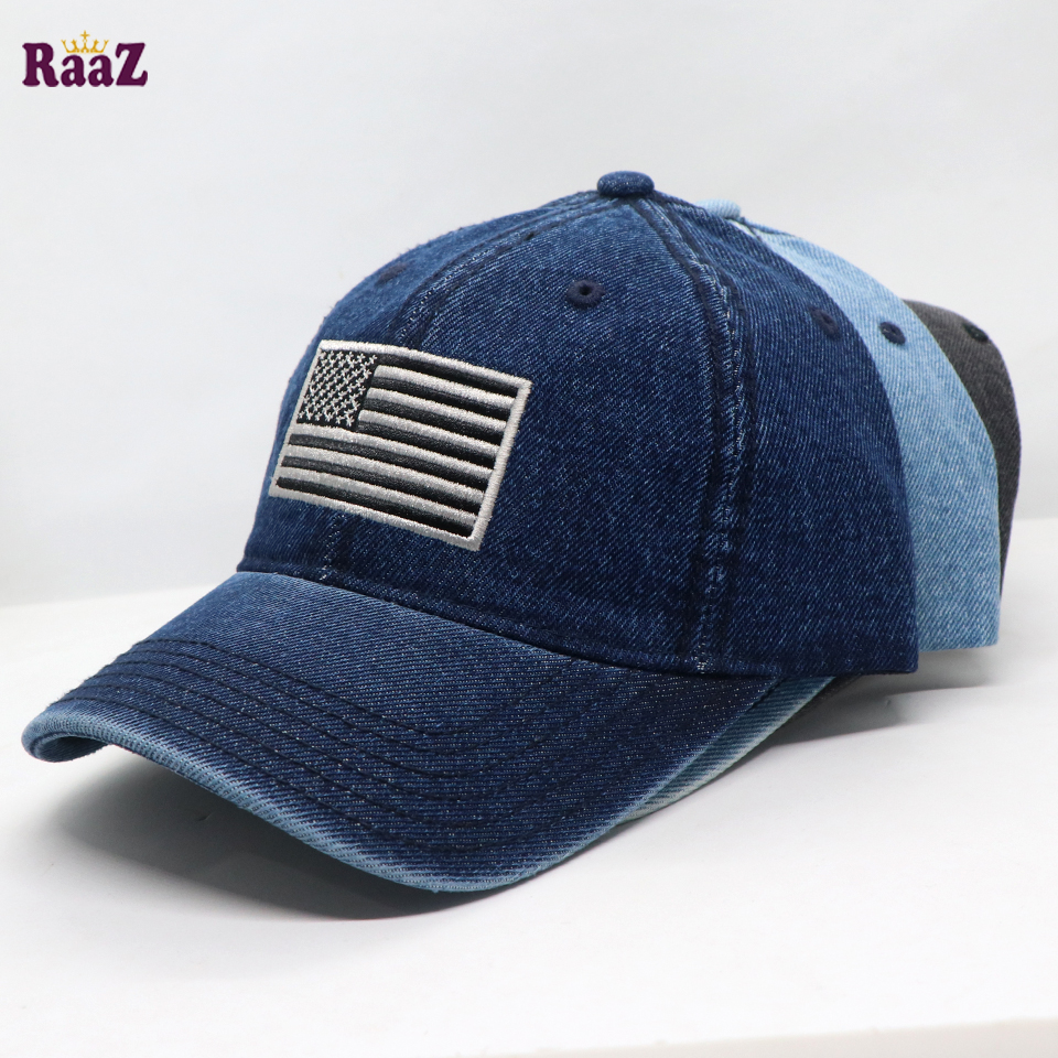 Picture of US Flag Embroidery Front Denim Curved Cap