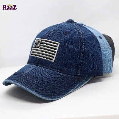 Picture of US Flag Embroidery Front Denim Curved Cap