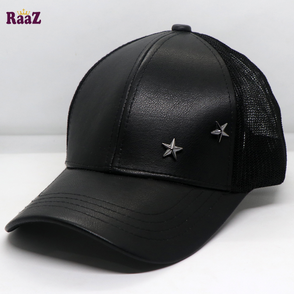 Picture of Black Leather Metal Star Half Net Curved Visor Cap