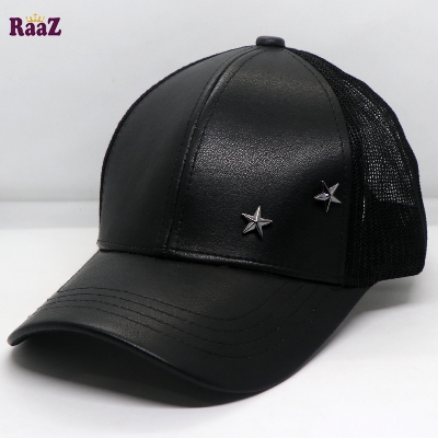 Picture of Black Leather Metal Star Half Net Curved Visor Cap