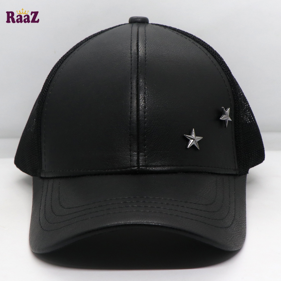 Picture of Black Leather Metal Star Half Net Curved Visor Cap