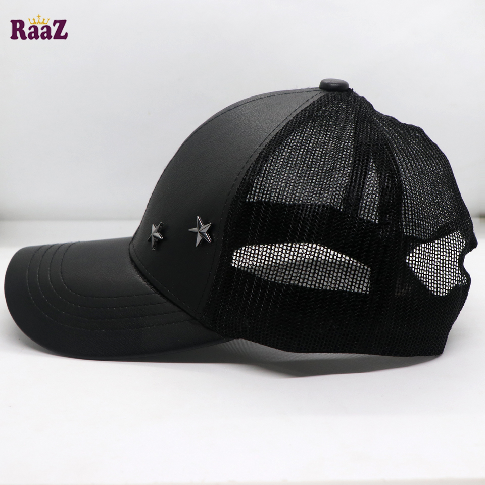 Picture of Black Leather Metal Star Half Net Curved Visor Cap