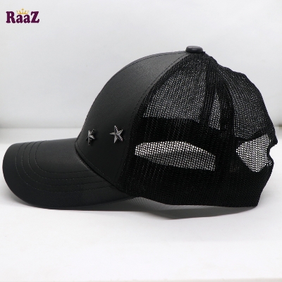 Picture of Black Leather Metal Star Half Net Curved Visor Cap