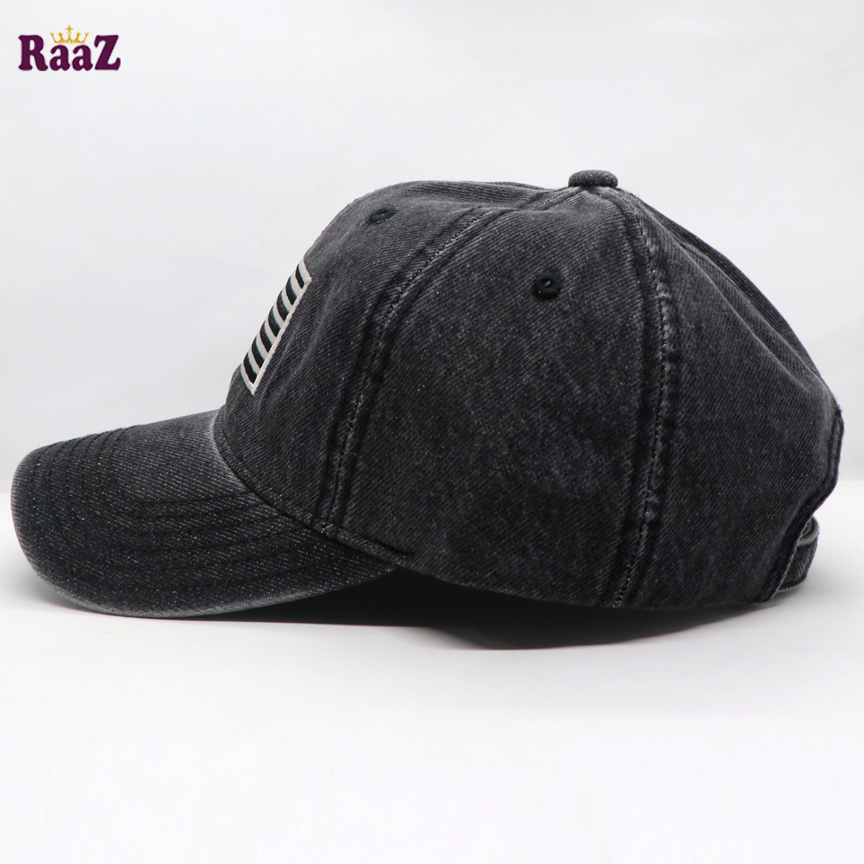 Picture of Black US Flag Embroidery Front Denim Curved Cap
