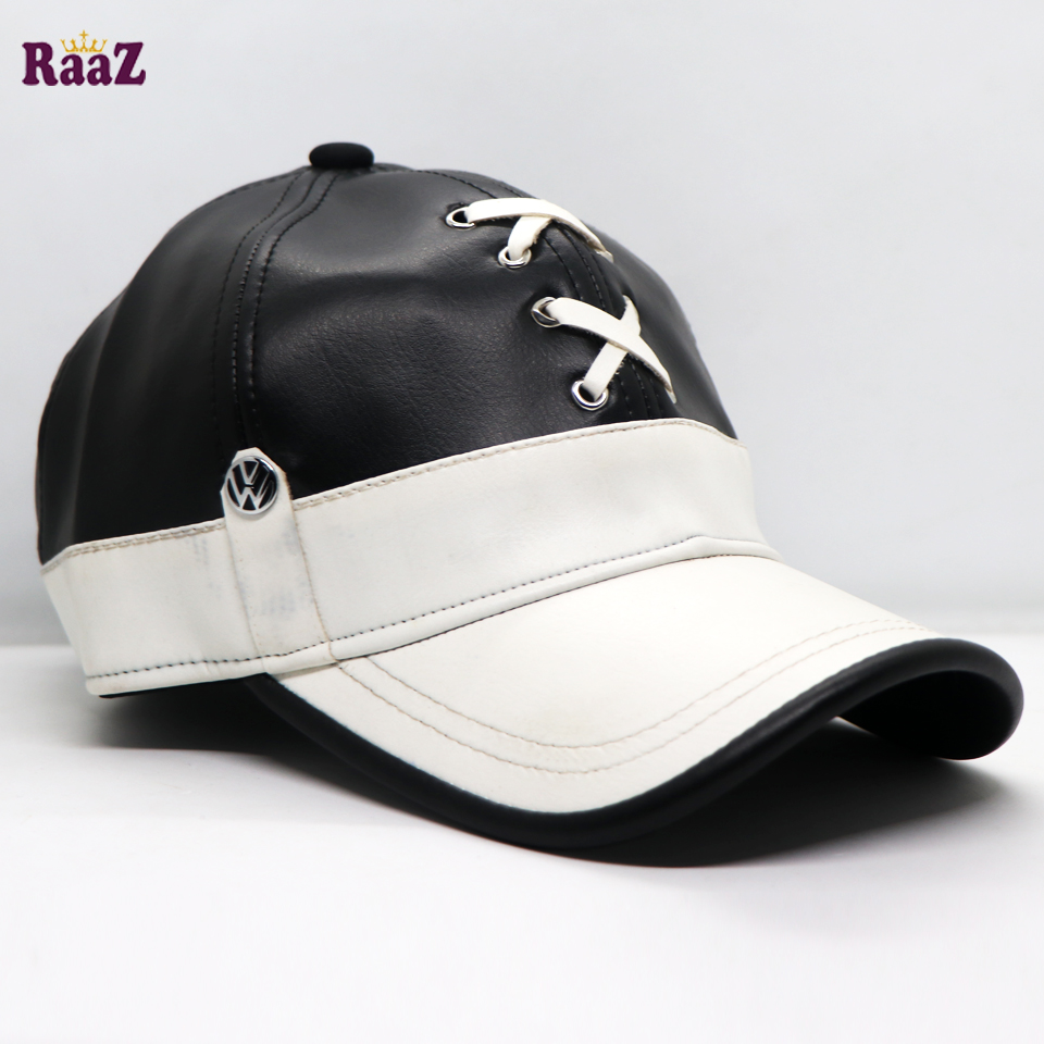 Picture of Black White Leather Monochromic Curved Baseball Cap