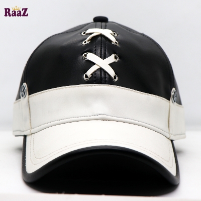 Picture of Black White Leather Monochromic Curved Baseball Cap