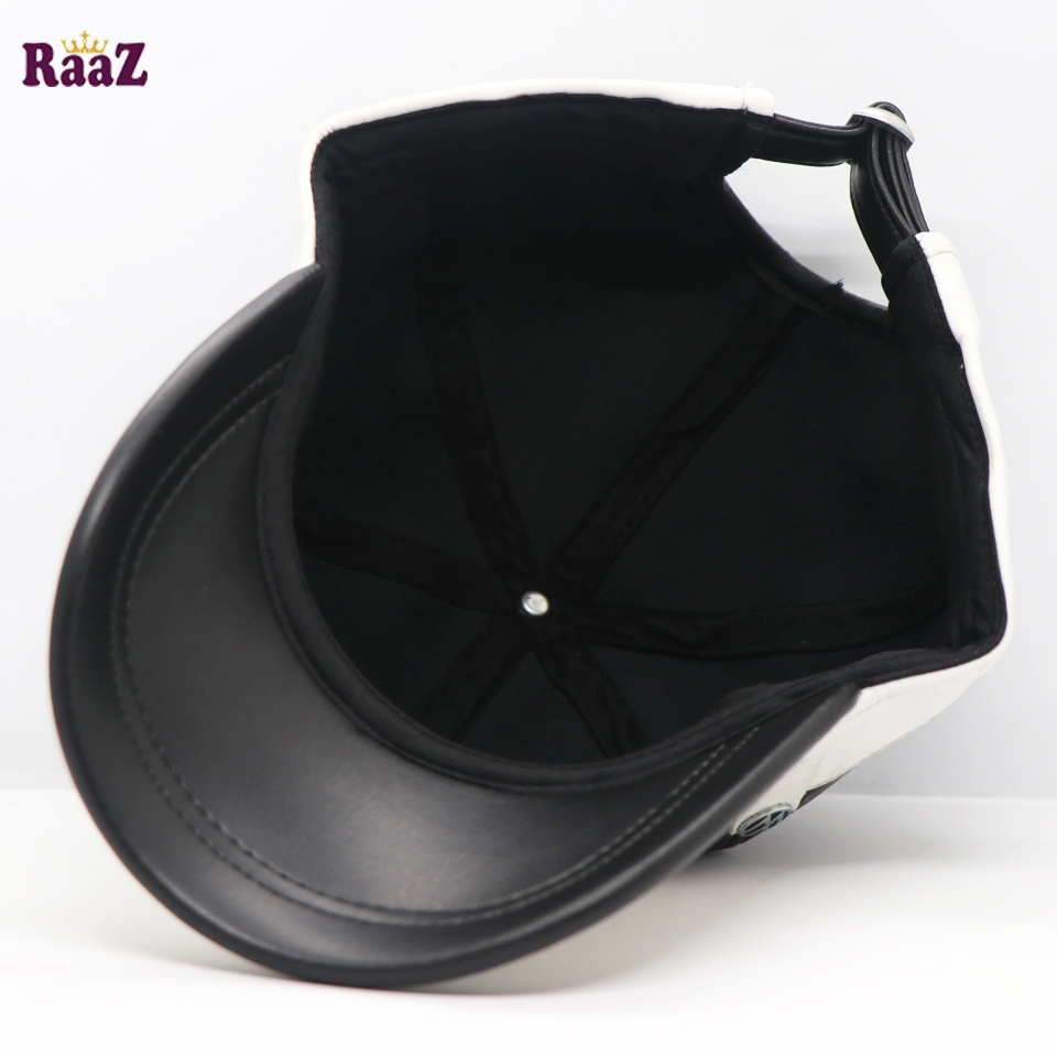 Picture of Black White Leather Monochromic Curved Baseball Cap