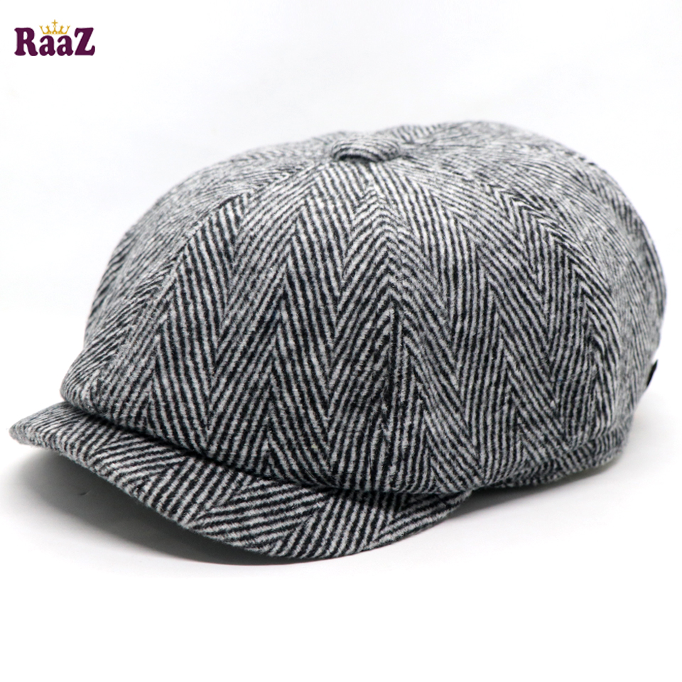 Picture of Grey Black Men's Flat Top Hat Ivy Gatsby Driving Cap Autumn Winter Newsboy Hat Octagonal Hats