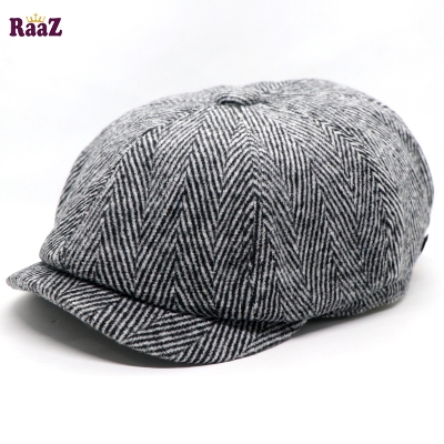 Picture of Grey Black Men's Flat Top Hat Ivy Gatsby Driving Cap Autumn Winter Newsboy Hat Octagonal Hats