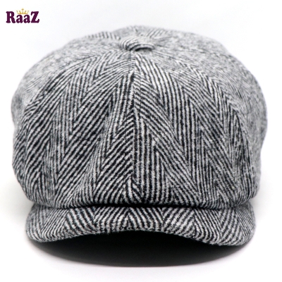 Picture of Grey Black Men's Flat Top Hat Ivy Gatsby Driving Cap Autumn Winter Newsboy Hat Octagonal Hats