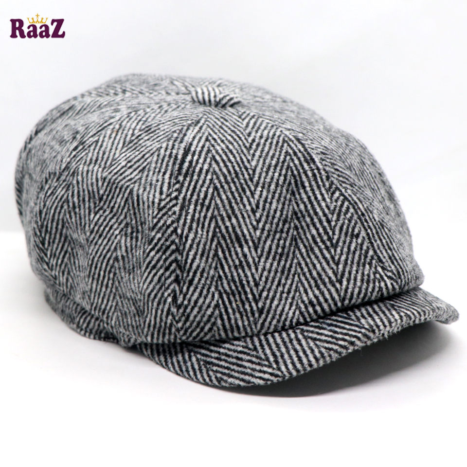 Picture of Grey Black Men's Flat Top Hat Ivy Gatsby Driving Cap Autumn Winter Newsboy Hat Octagonal Hats
