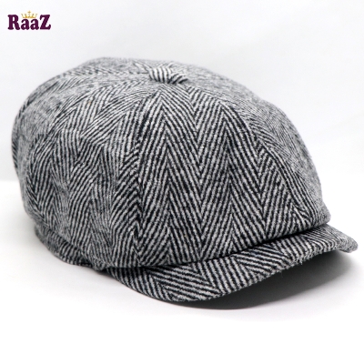 Picture of Grey Black Men's Flat Top Hat Ivy Gatsby Driving Cap Autumn Winter Newsboy Hat Octagonal Hats