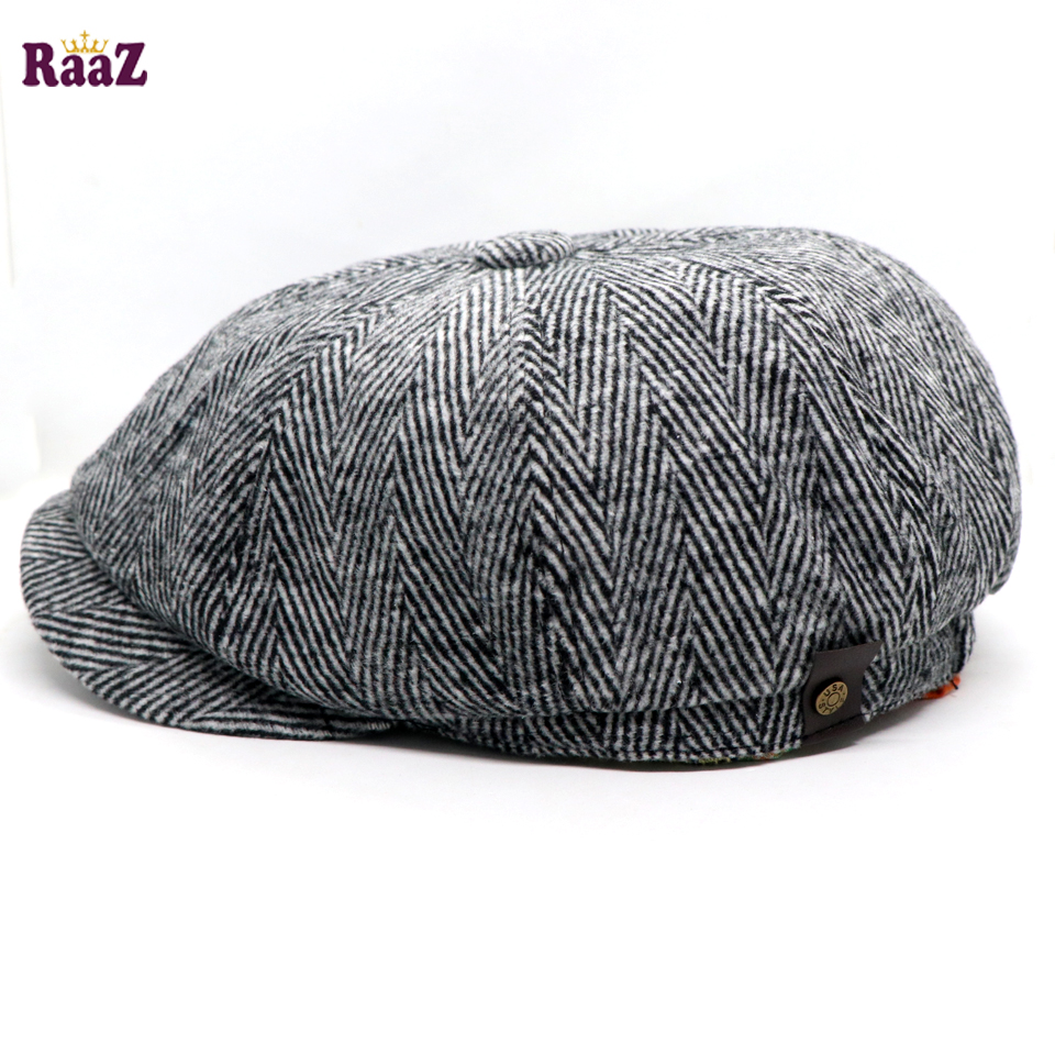 Picture of Grey Black Men's Flat Top Hat Ivy Gatsby Driving Cap Autumn Winter Newsboy Hat Octagonal Hats