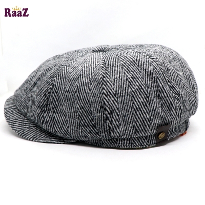 Picture of Grey Black Men's Flat Top Hat Ivy Gatsby Driving Cap Autumn Winter Newsboy Hat Octagonal Hats