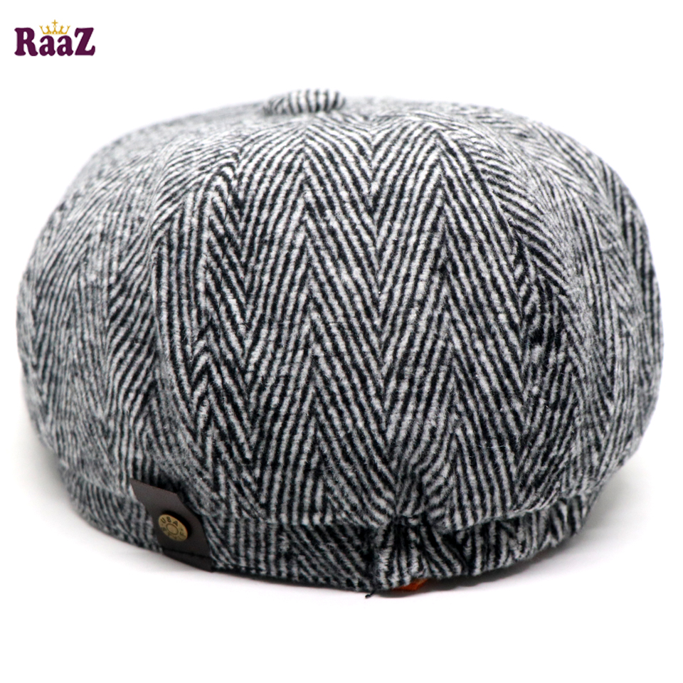 Picture of Grey Black Men's Flat Top Hat Ivy Gatsby Driving Cap Autumn Winter Newsboy Hat Octagonal Hats