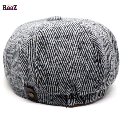 Picture of Grey Black Men's Flat Top Hat Ivy Gatsby Driving Cap Autumn Winter Newsboy Hat Octagonal Hats