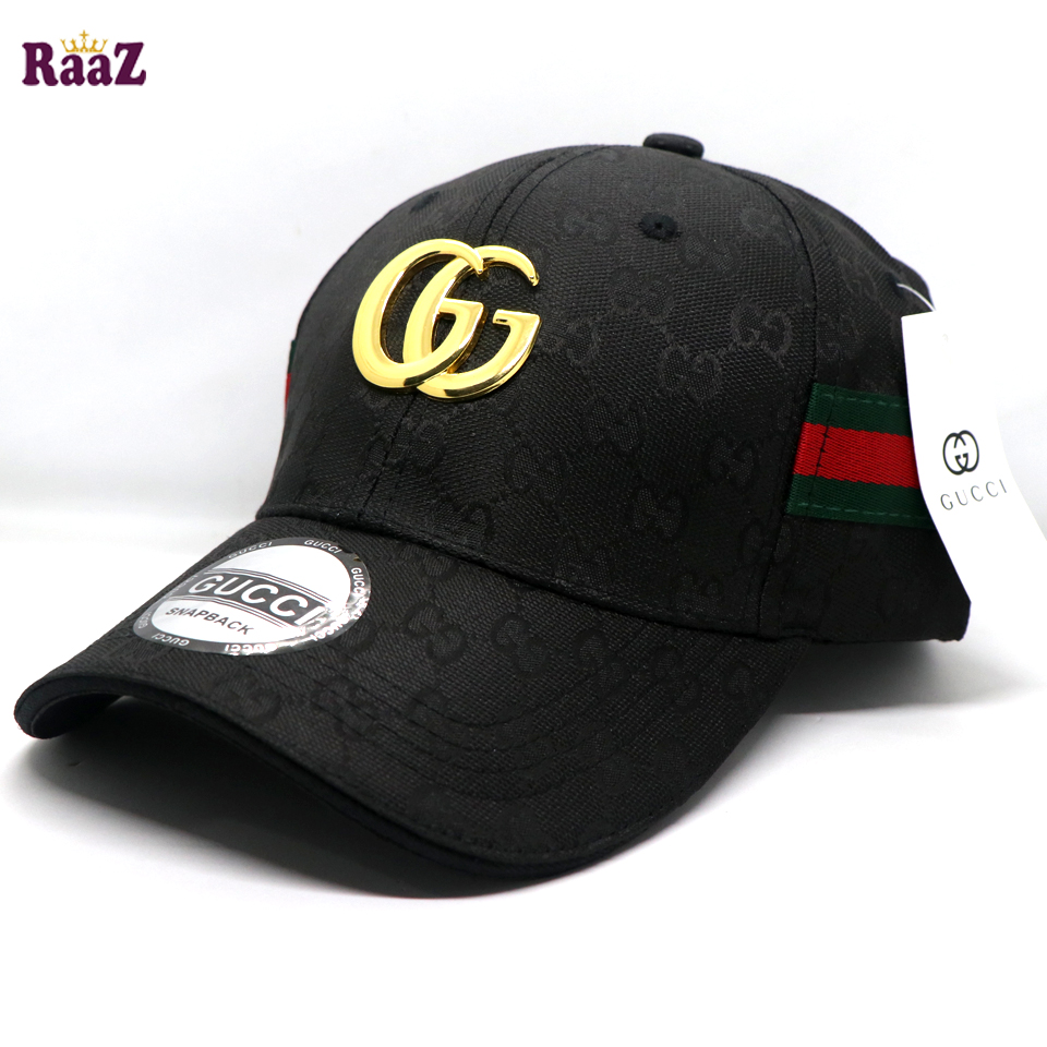 Picture of Black Premium Fabric GG Logo Imported Curved Visor Cap