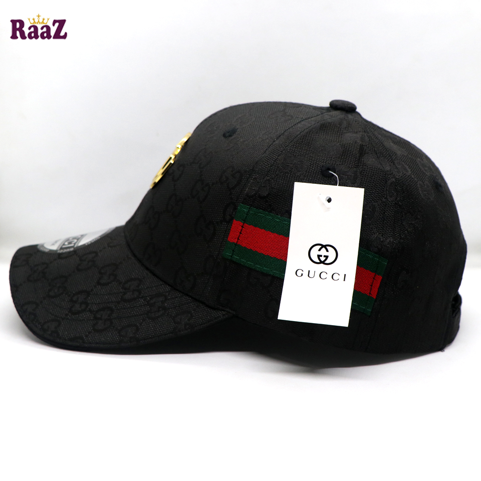 Picture of Black Premium Fabric GG Logo Imported Curved Visor Cap