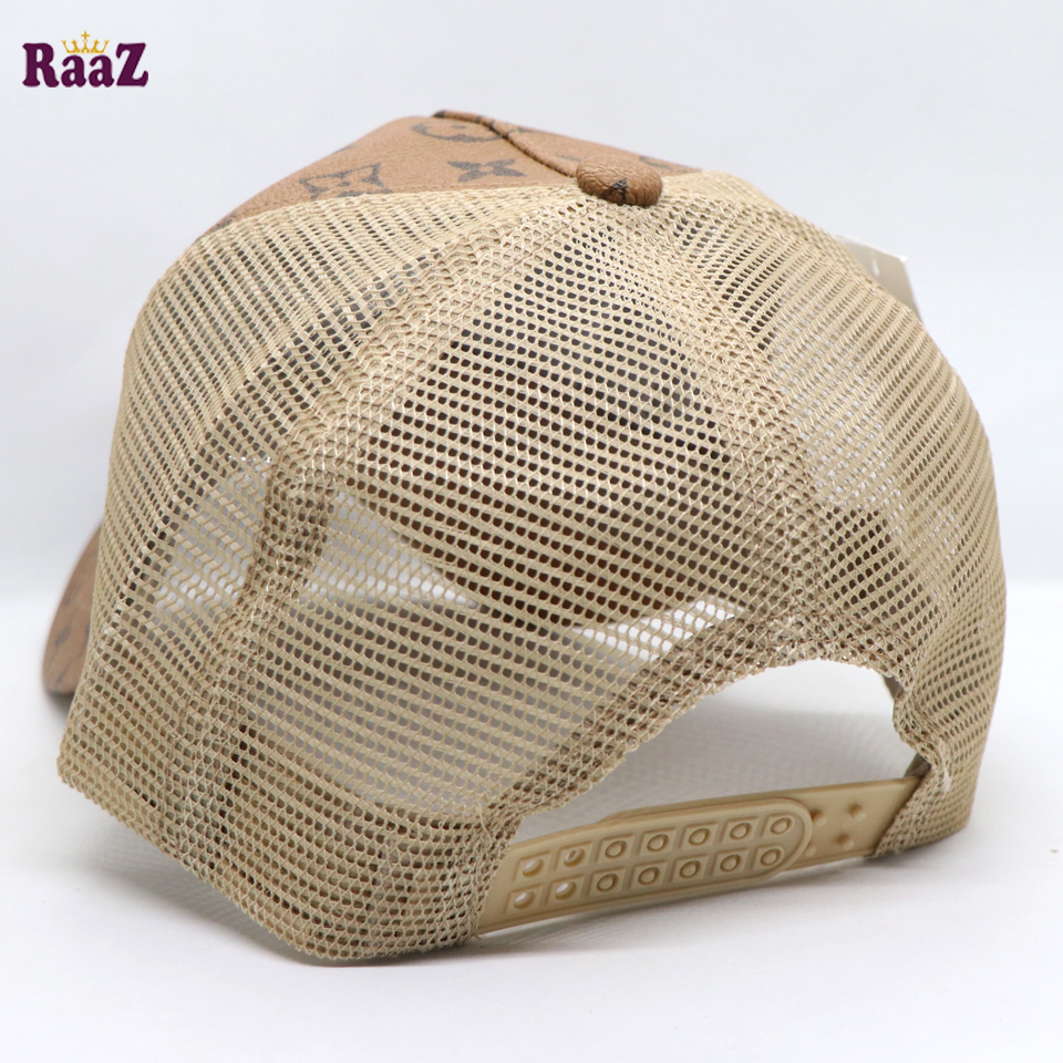 Picture of Brown Metal Logo Premium China Leather Half Net Imported Cap