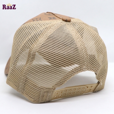 Picture of Brown Metal Logo Premium China Leather Half Net Imported Cap