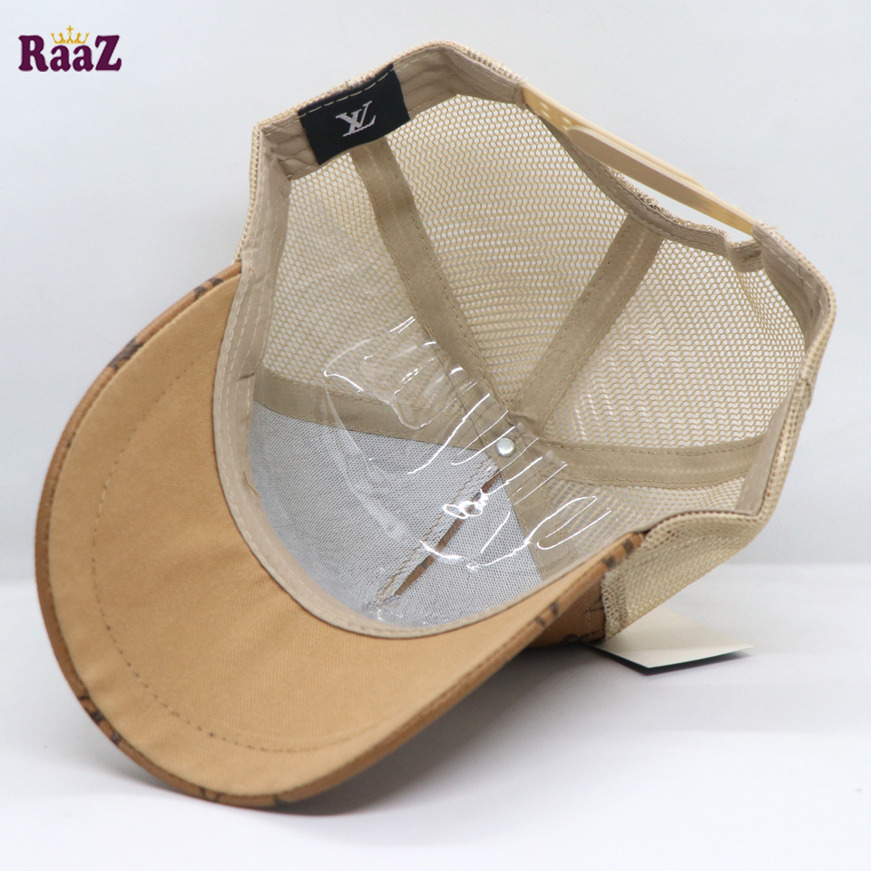 Picture of Brown Metal Logo Premium China Leather Half Net Imported Cap