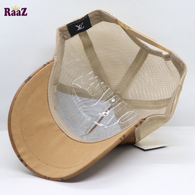 Picture of Brown Metal Logo Premium China Leather Half Net Imported Cap