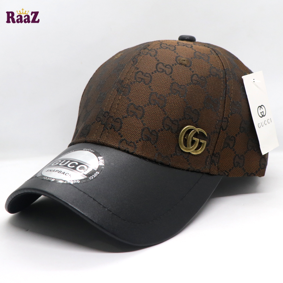 Picture of Coffee GG Metal Logo Leather Imported Curved Visor Cap