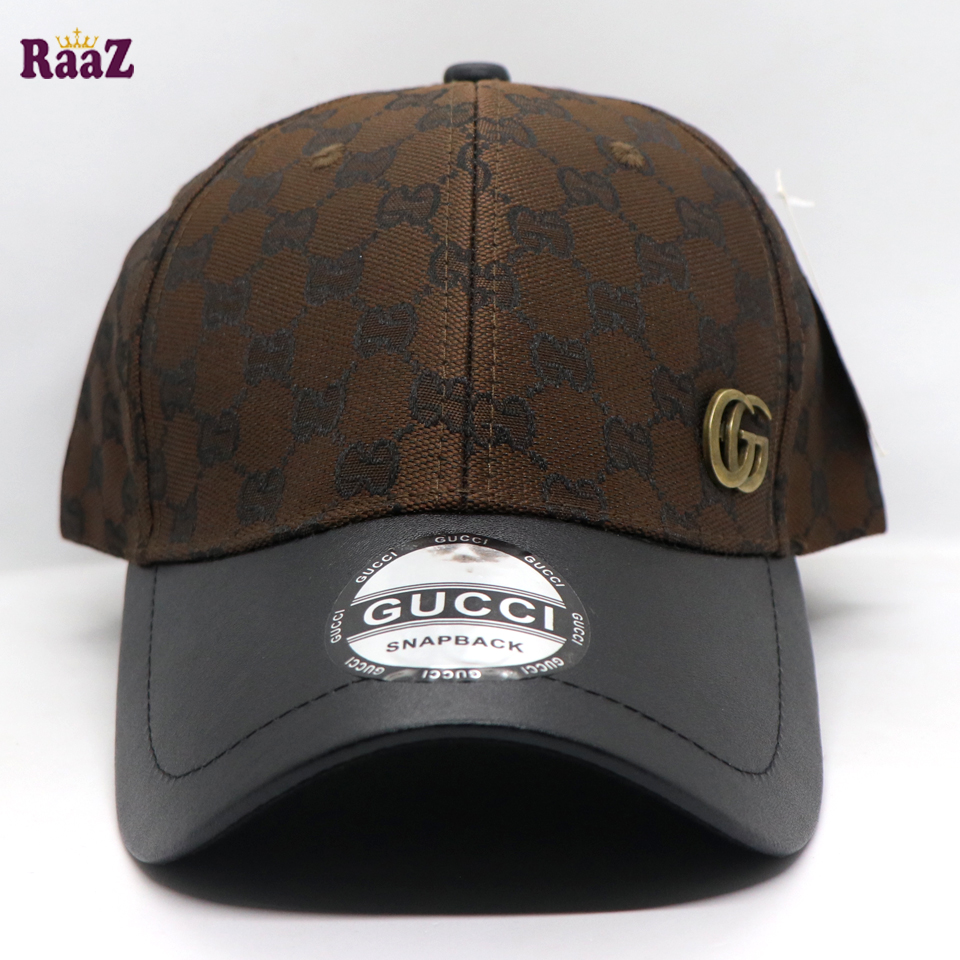 Picture of Coffee GG Metal Logo Leather Imported Curved Visor Cap