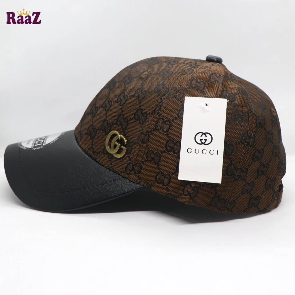 Picture of Coffee GG Metal Logo Leather Imported Curved Visor Cap