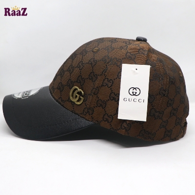 Picture of Coffee GG Metal Logo Leather Imported Curved Visor Cap