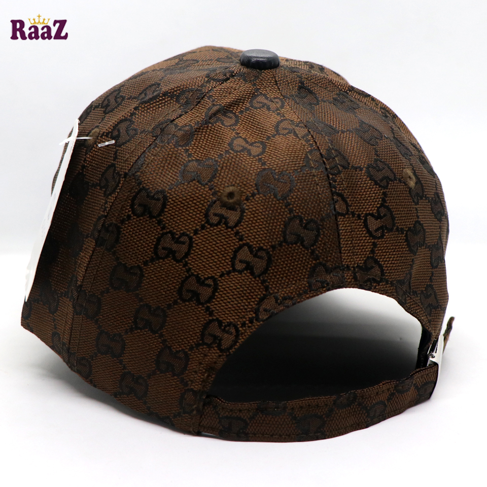 Picture of Coffee GG Metal Logo Leather Imported Curved Visor Cap