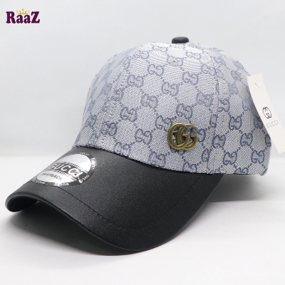 Picture of Silver Black GG Metal Logo Leather Imported Curved Visor Cap